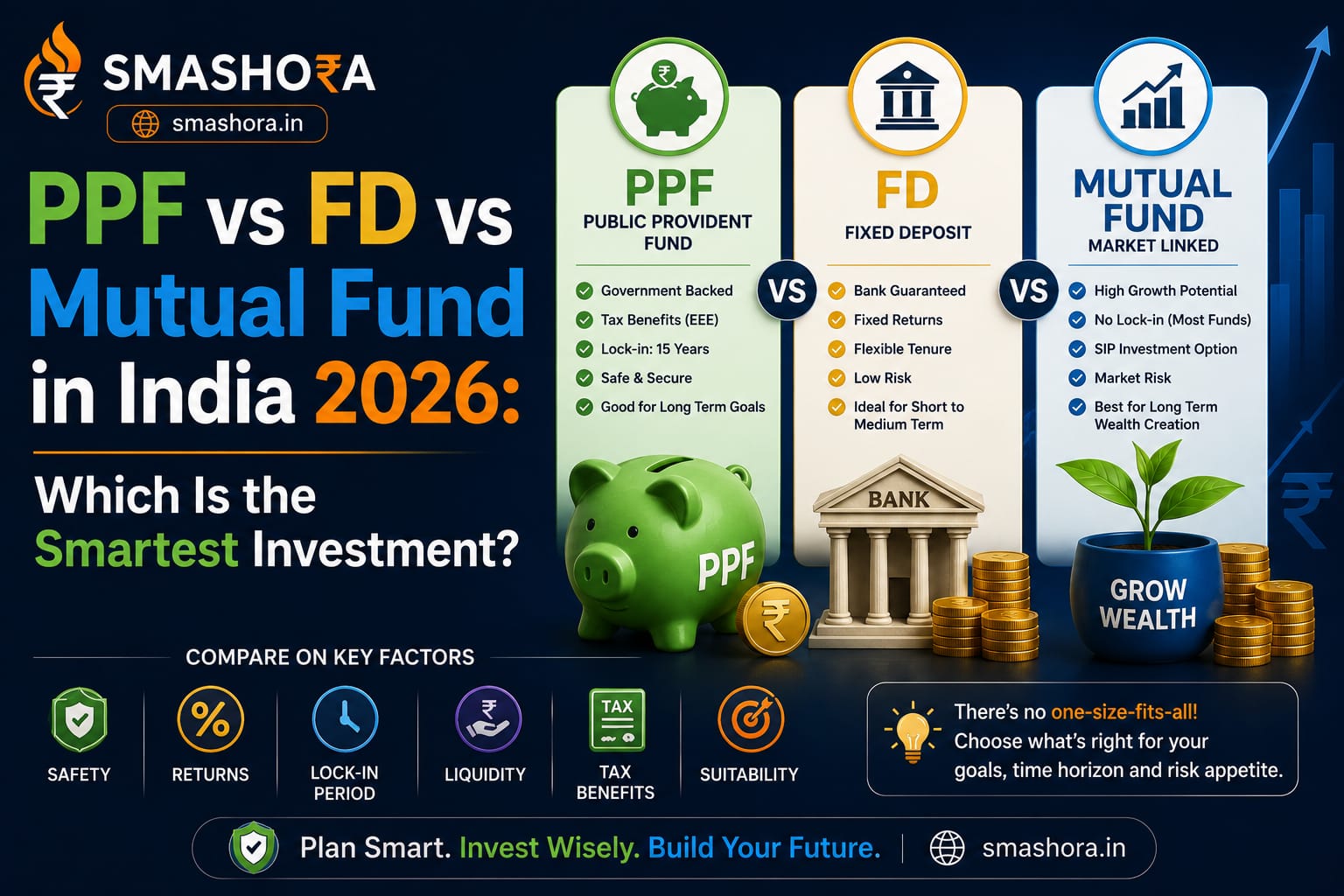 PPF vs FD vs mutual fund in India 2026